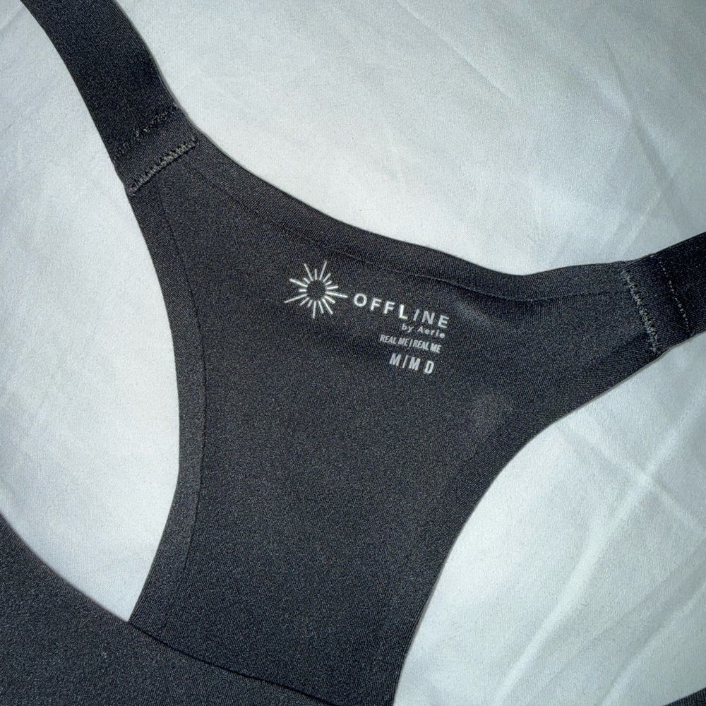 Aerie OFFLINE Real Me Hold Up! Racerback Sports Bra Smoked Gray - Picture 3 of 5